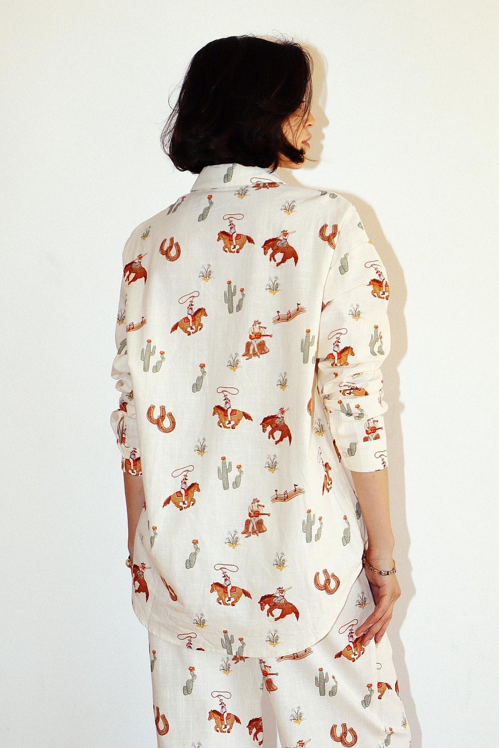 WESTERN PRINT BUTTON-UP TOP