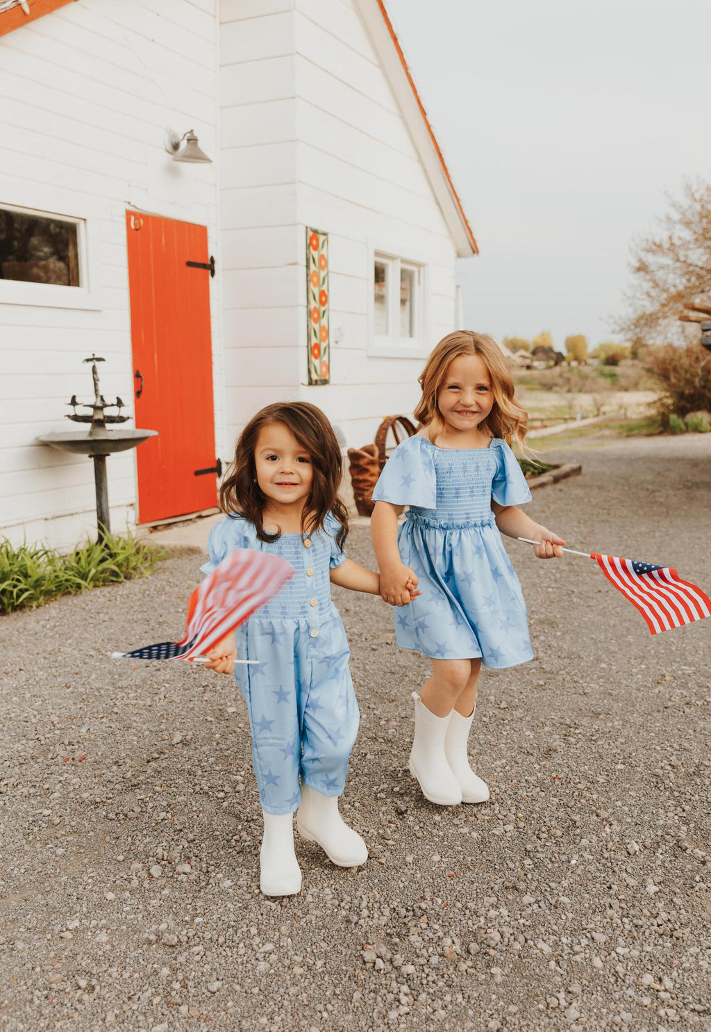 BLUE STAR SMOCKED RUFFLE GIRL DRESS