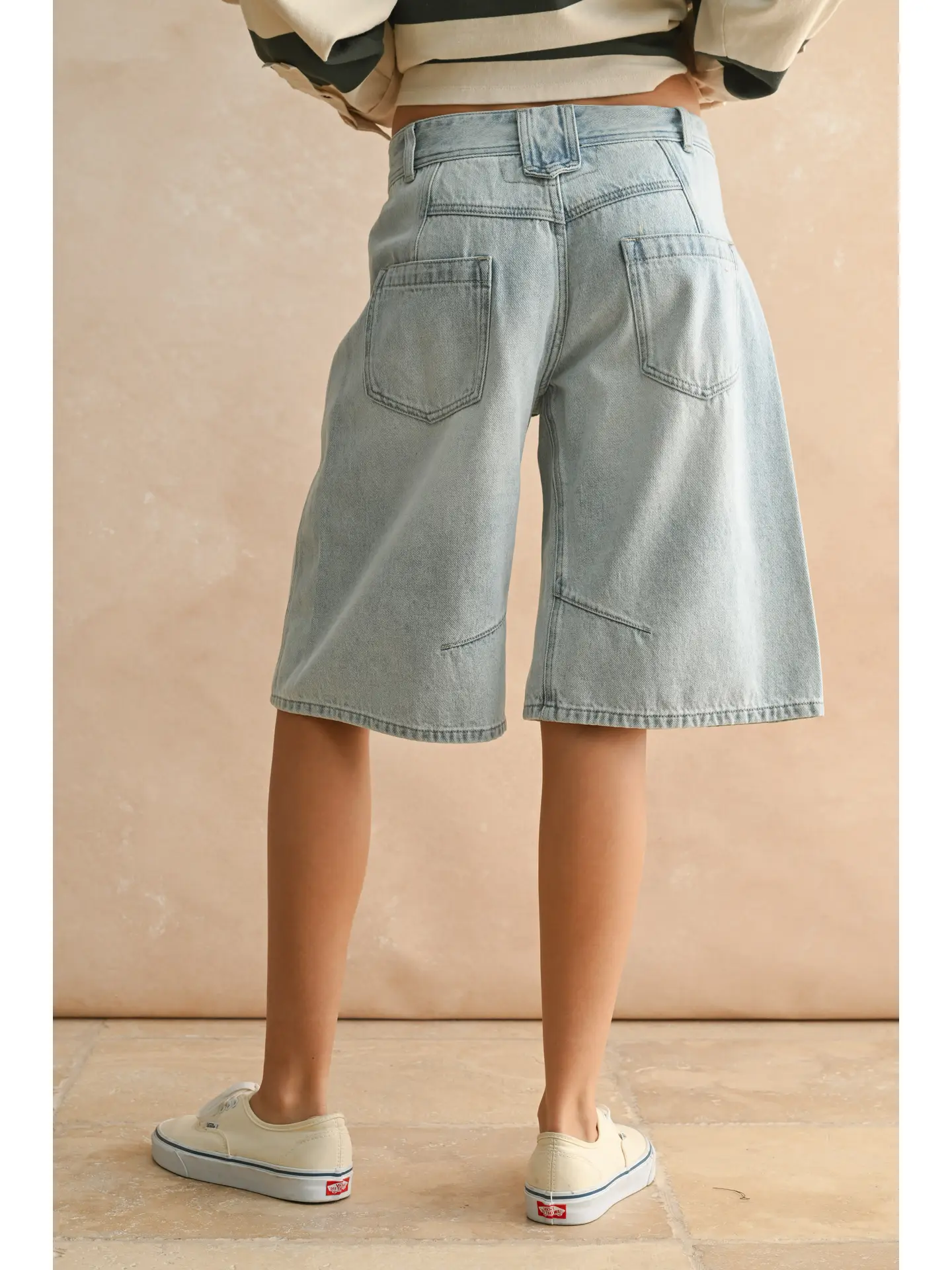 Relaxed Denim Shorts with Pleated