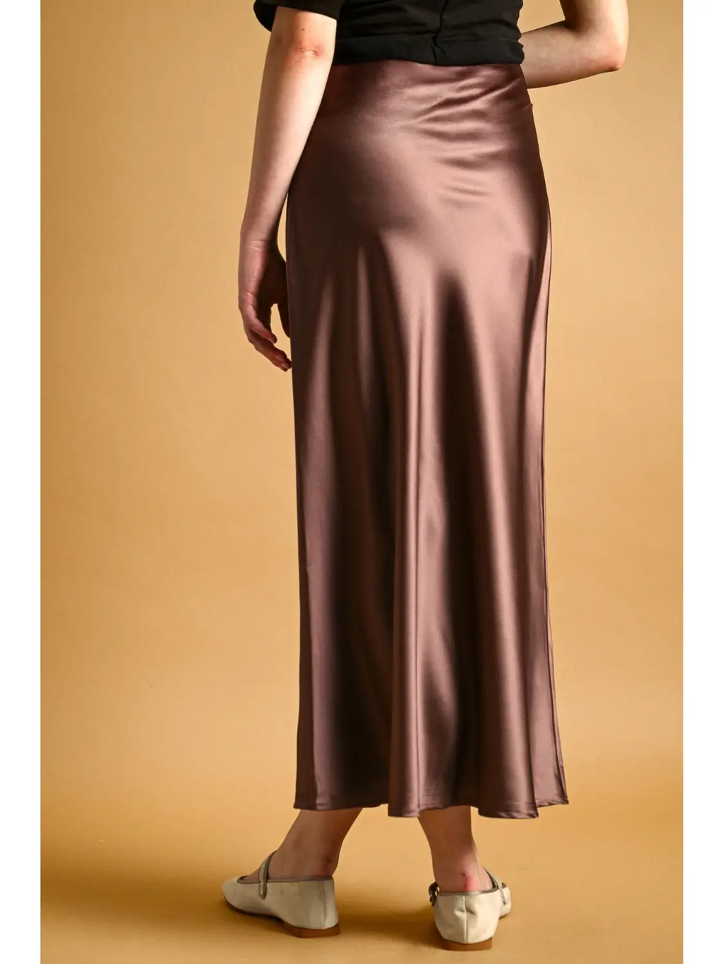 Satin Maxi Skirt - Brown