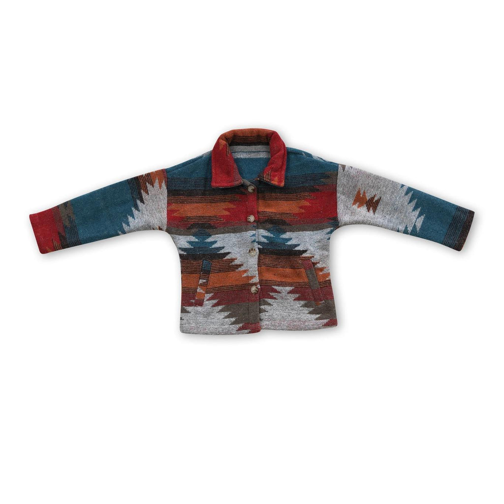 KIDS AZTEC PRINTED SHACKET - BLUE, RUST, RED