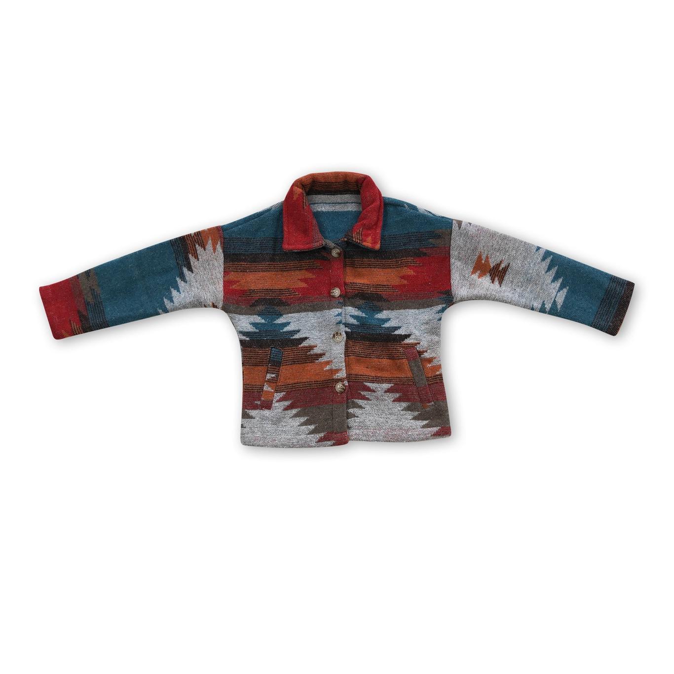 KIDS AZTEC PRINTED SHACKET - BLUE, RUST, RED