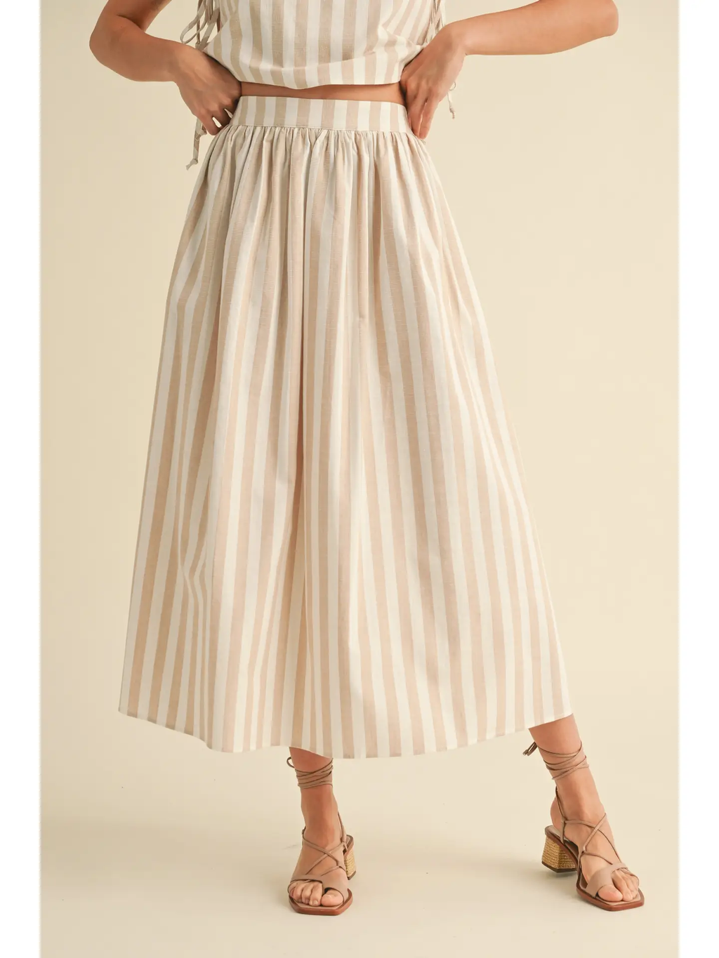Striped Long Skirt - Beige