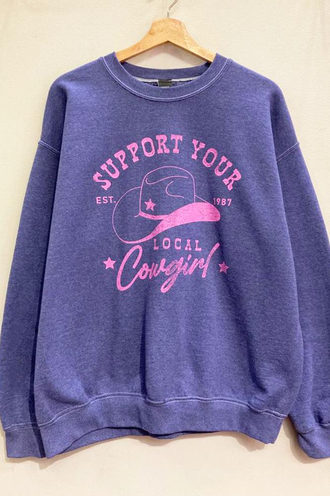 SUPPORT YOUR LOCAL COWGIRL (OVERSIZED) - INDIGO