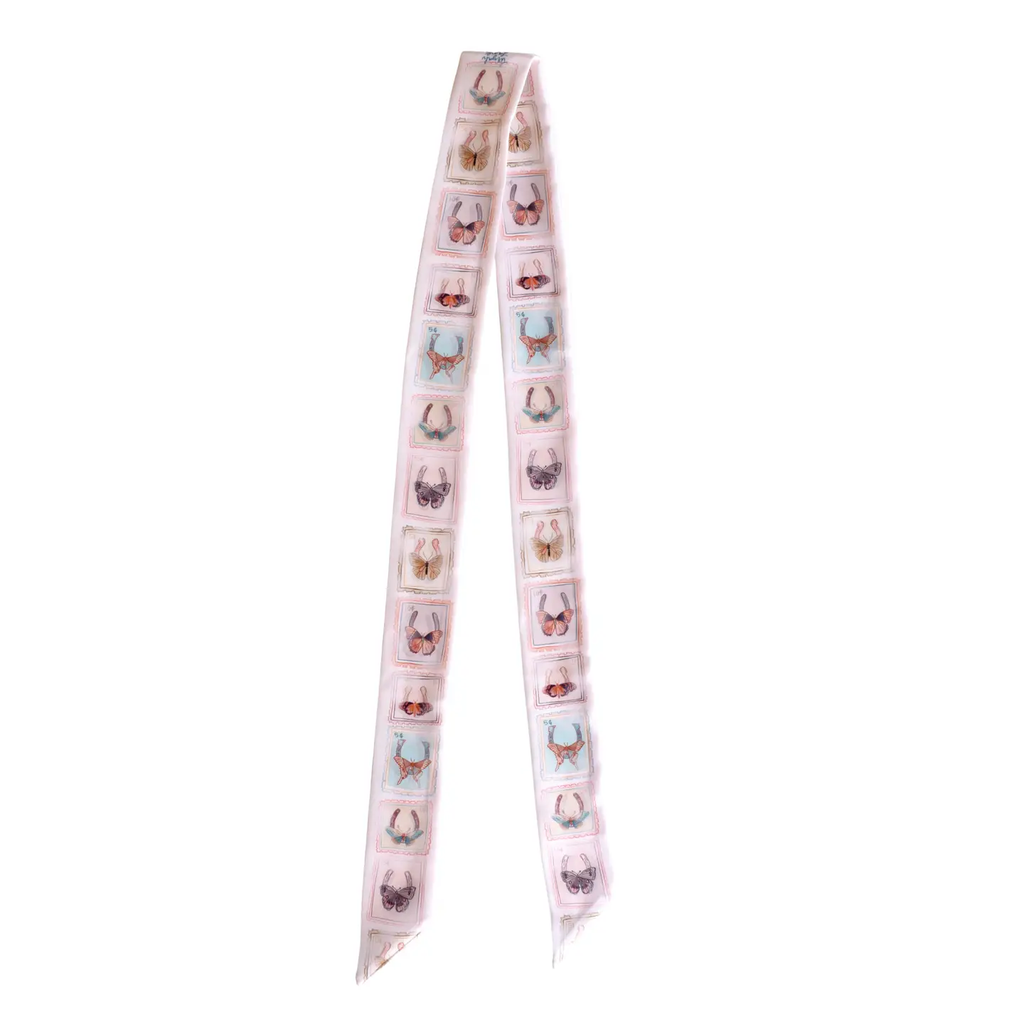 Postal Field Study Twilly Scarf in Almond: Vintage Western Satin Chiffon Scarf
