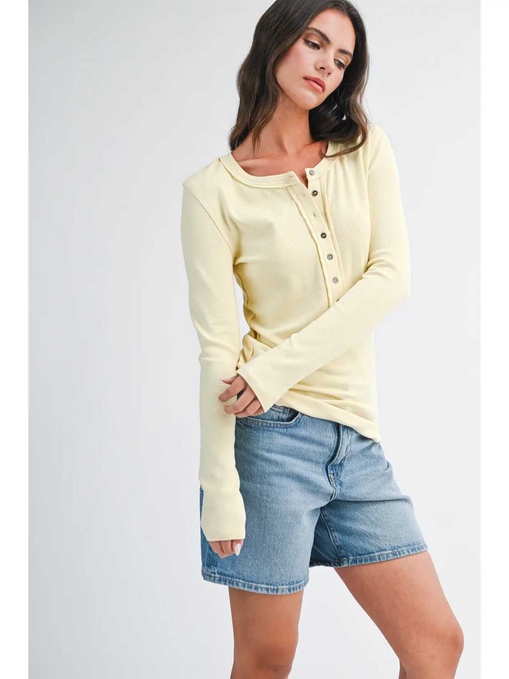 Henley Long Sleeve Top - BUTTER