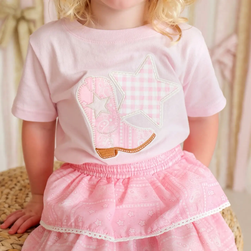 Bandana Cowgirl Patch Western Short Sleeve T-Shirt - Kids