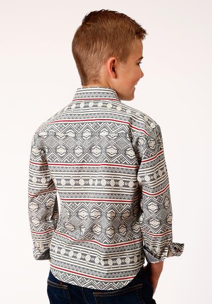 BOYS L/S SHIRT   HORIZONTAL PRINT DESIGN  01052 TRIBAL TEXTURE PRINT