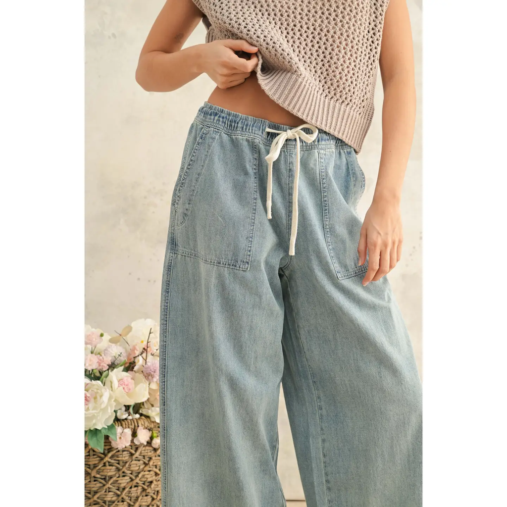 Elastic Band Denim Pants