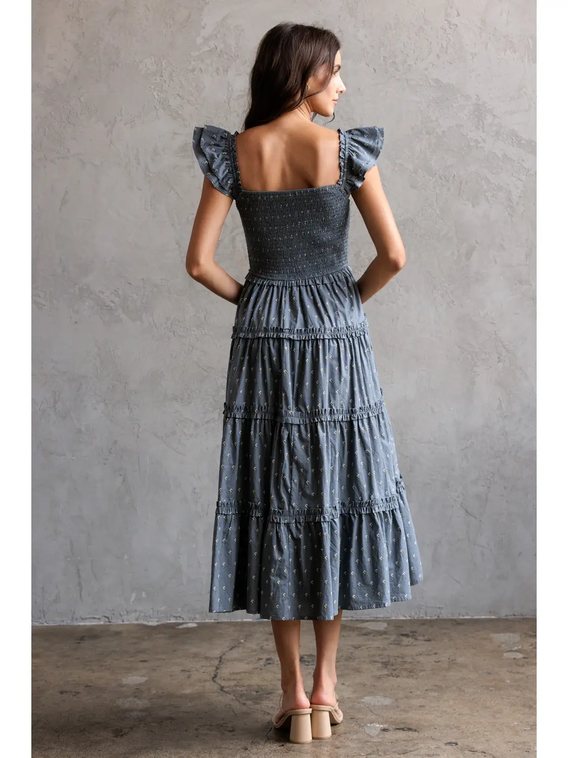 Smocked Bodice Tiered Midi Dress