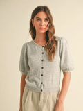 Puff Short Sleeve Button Down Knit Cardigan - CREME