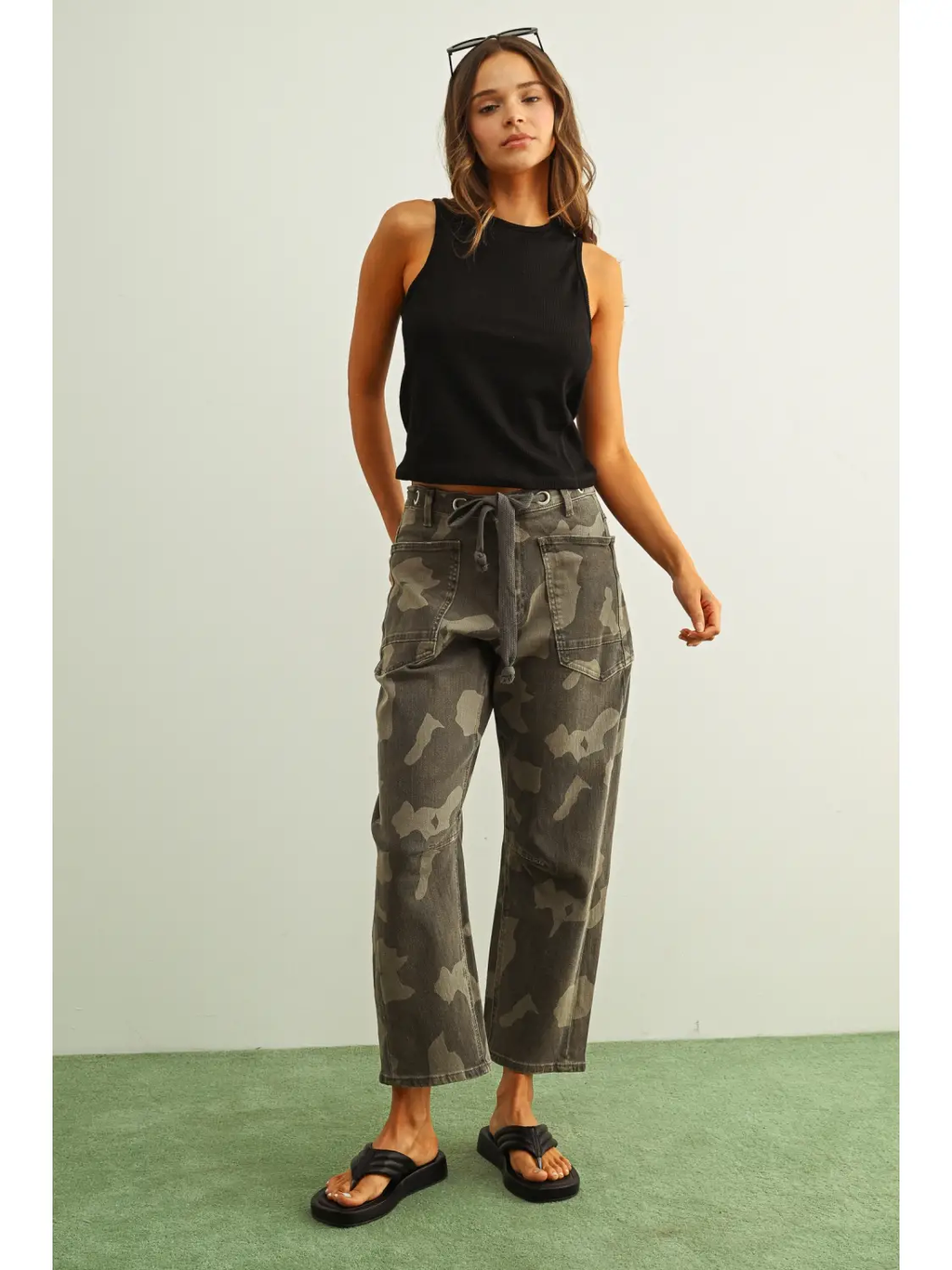 Camouflage Print with Belt Pants