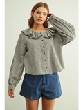 Mini Gingham Ruffled Collar Blouse - OLIVE/WHITE