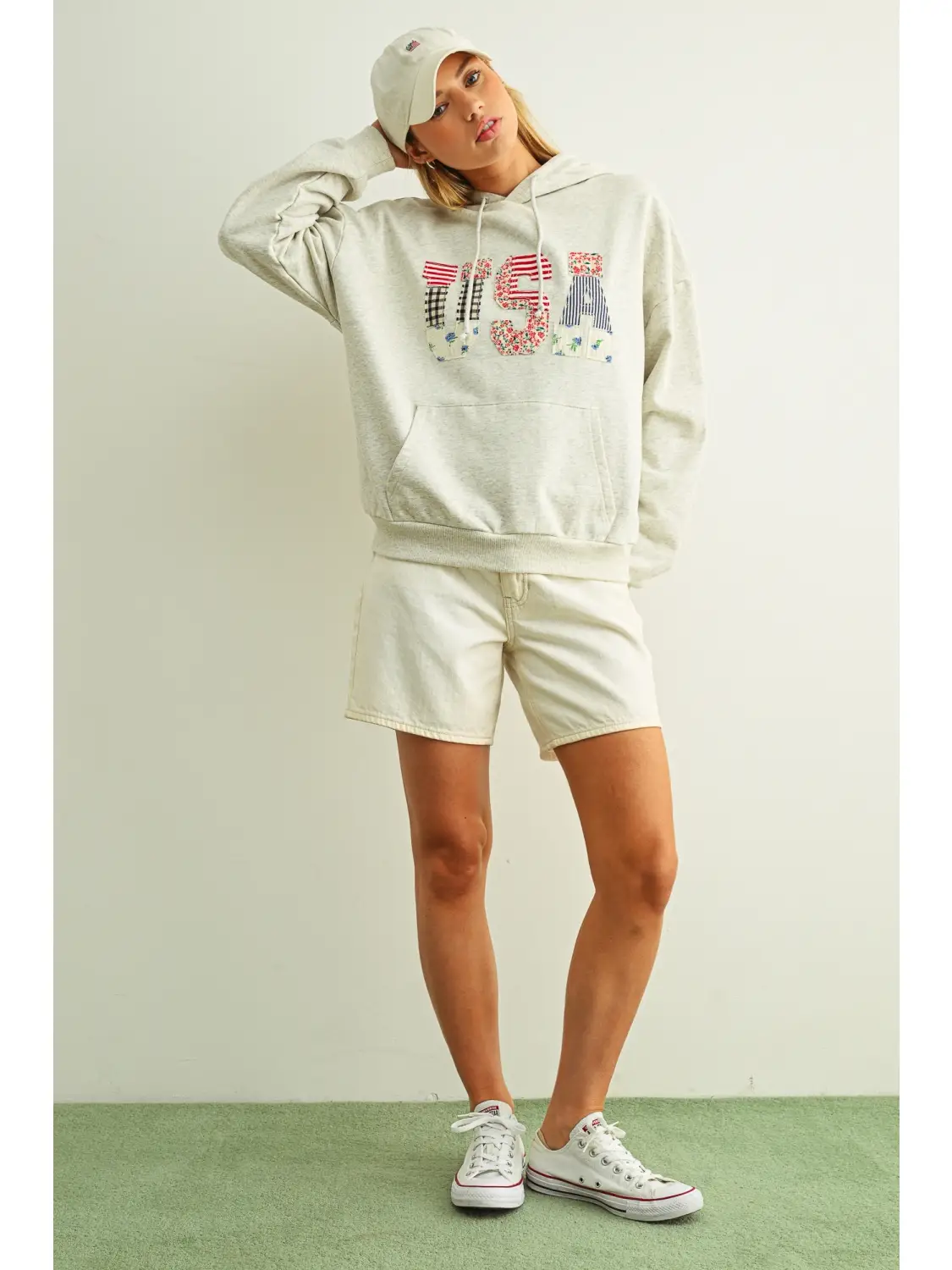 USA Floral Patchwork Sweatshirts with Hoodie