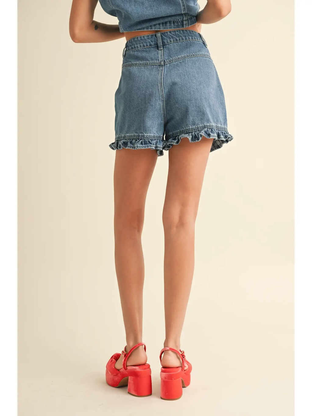 Ruffled Bottom Denim Shorts