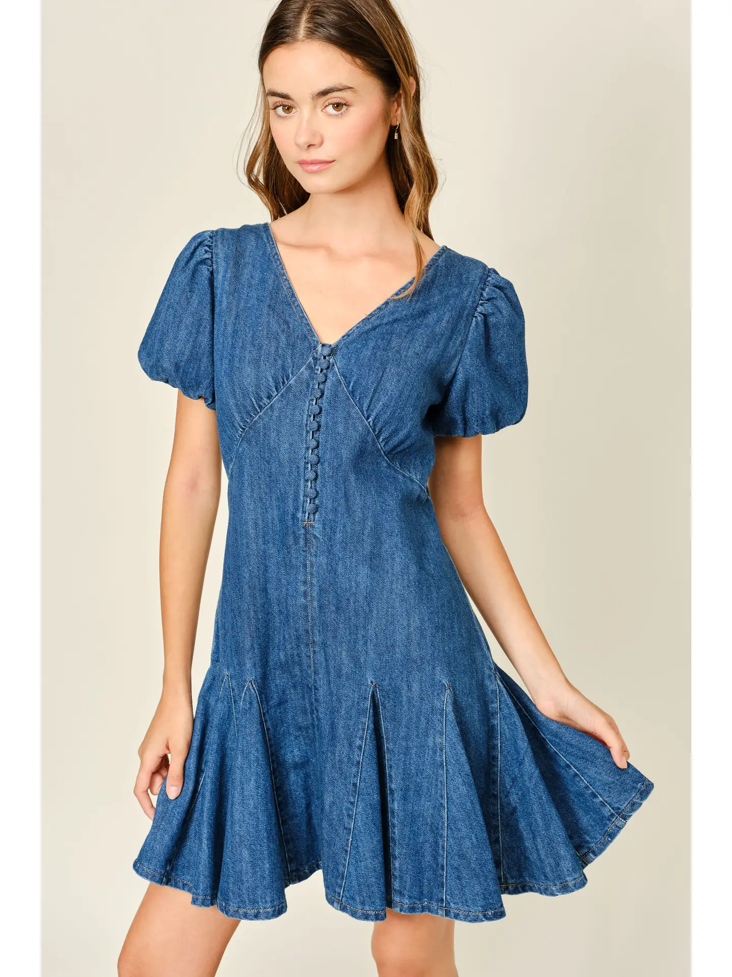 Puff Sleeve Denim Mini Dress