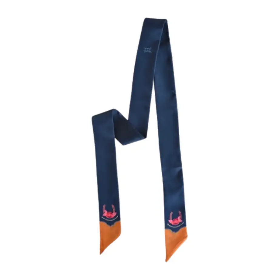 Rodeo Rose Twilly Scarf in Mustnight Blue: Floral Western Cowgirl Silky Scarf