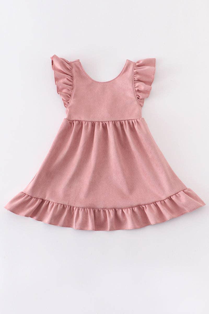 GIRLS PINK SUEDE RUFFLE GIRLS DRESS