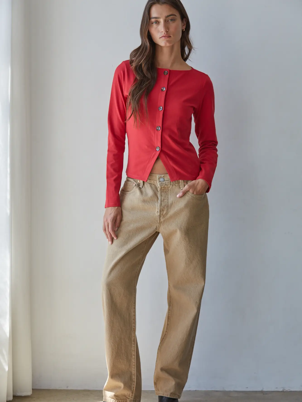 Knit Cotton Spandex Button Down Long Sleeve