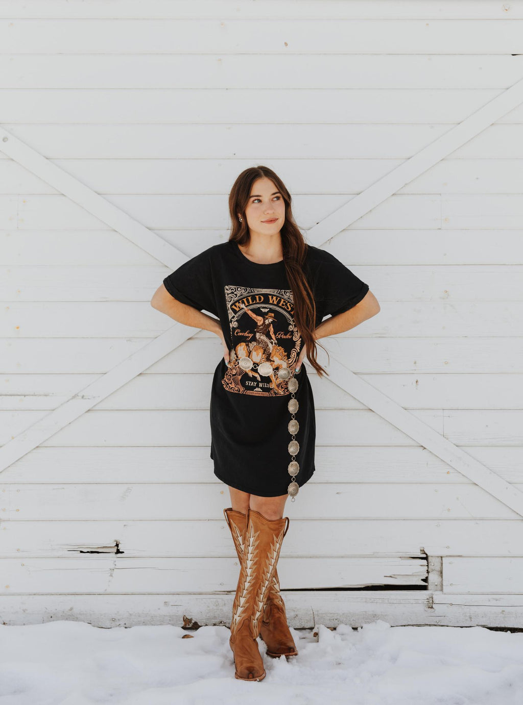 WILD WEST COWBOY RODRO GRAPHIC MINERAL WASHED DRESS - BLACK