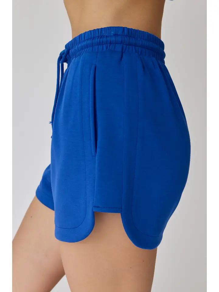 Half Zip Cropped Sweatshirt and Shorts Set - Cobalt Blue