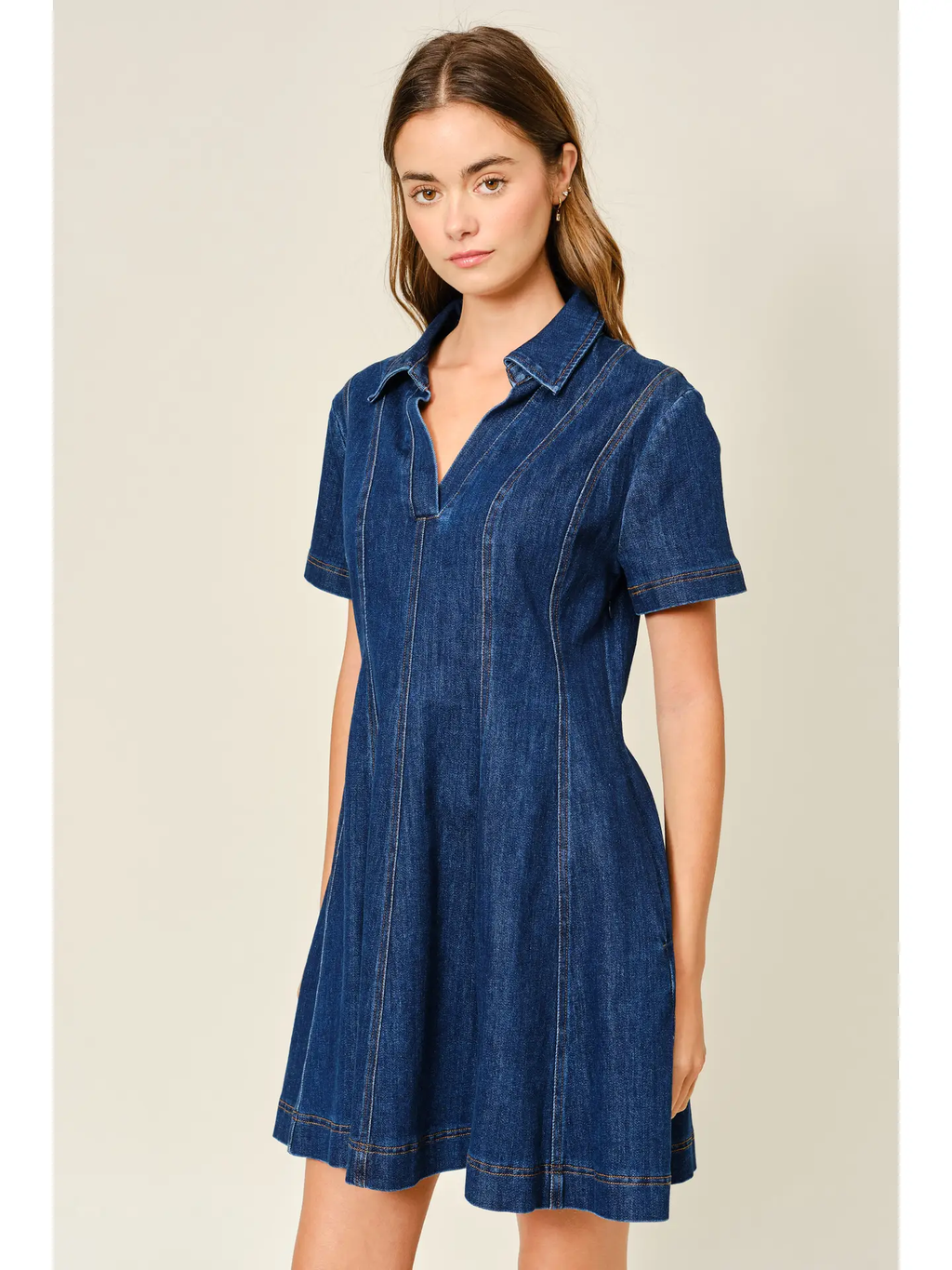 Dart Denim Short Sleeve A Line Dress