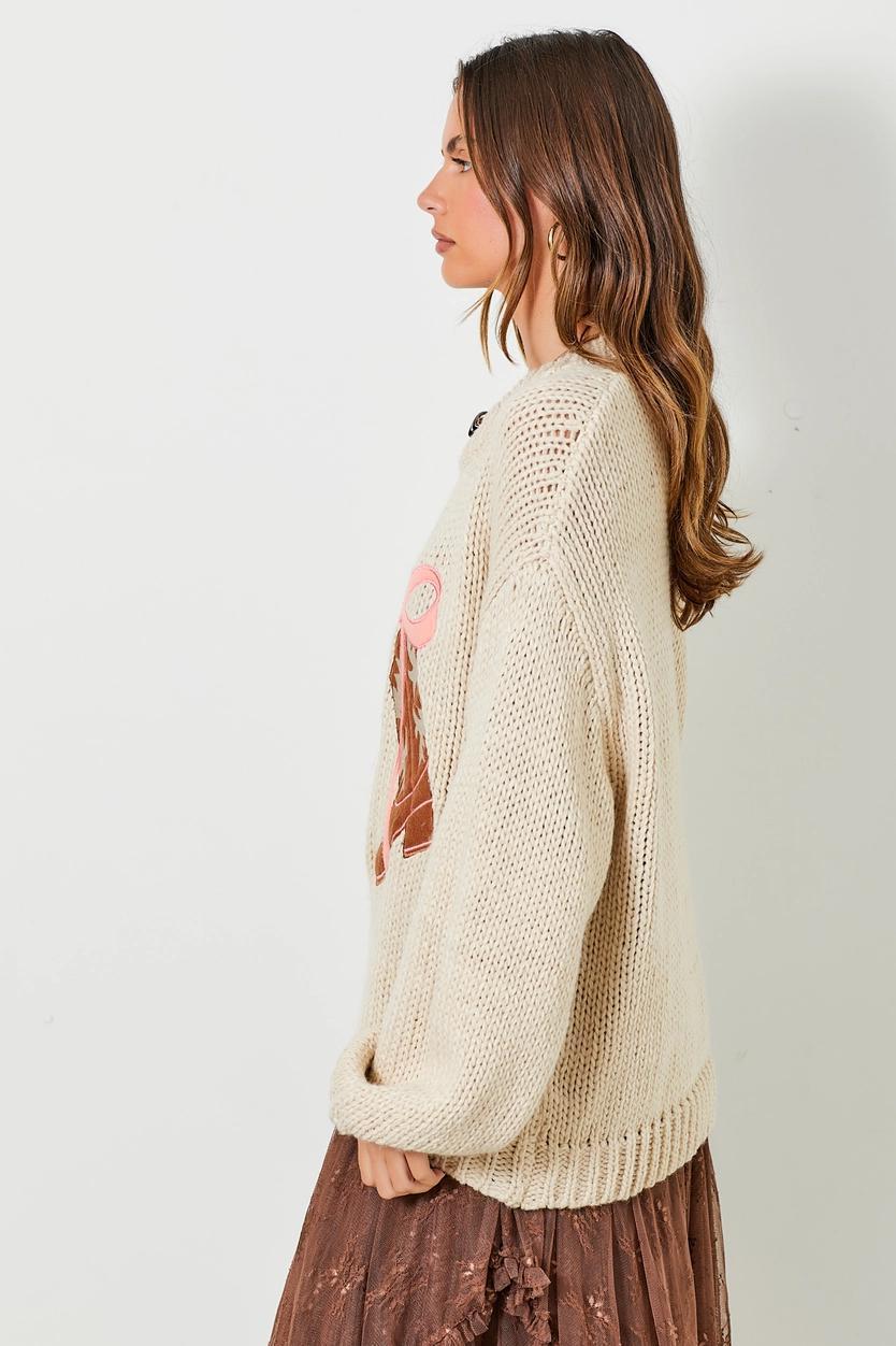 Cowboy Boots with Ribbon Knit Sweater