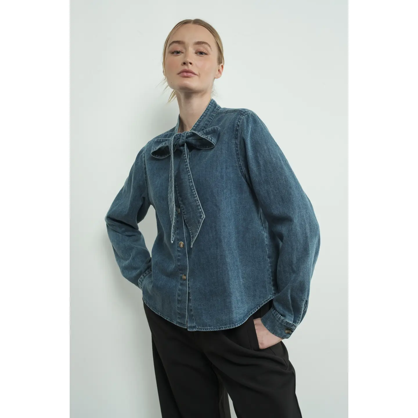 Denim Bow Tie Shirt