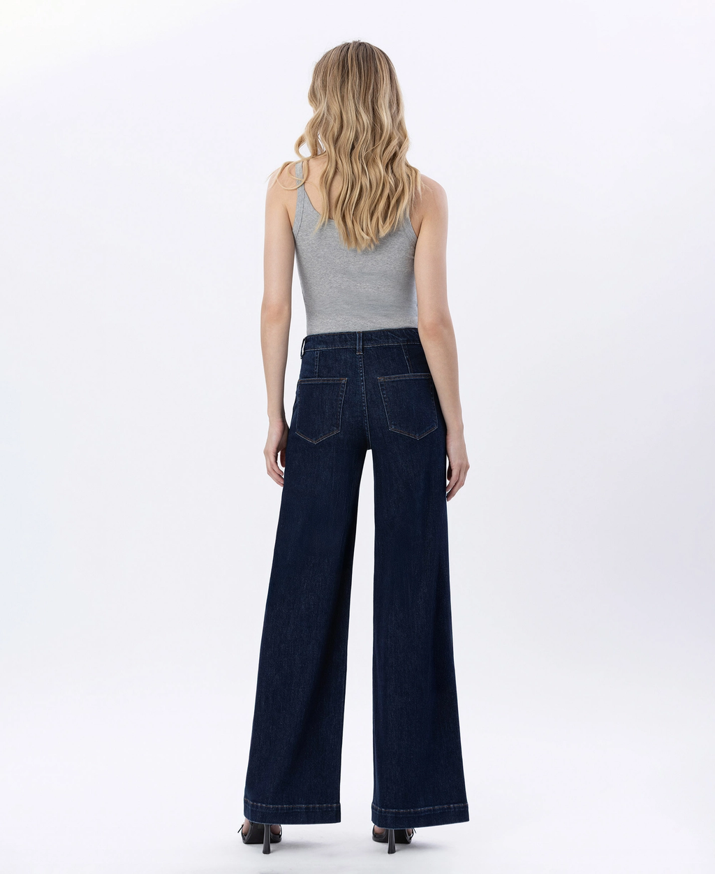 High Rise Dart Detail Wide Leg Jeans F6217