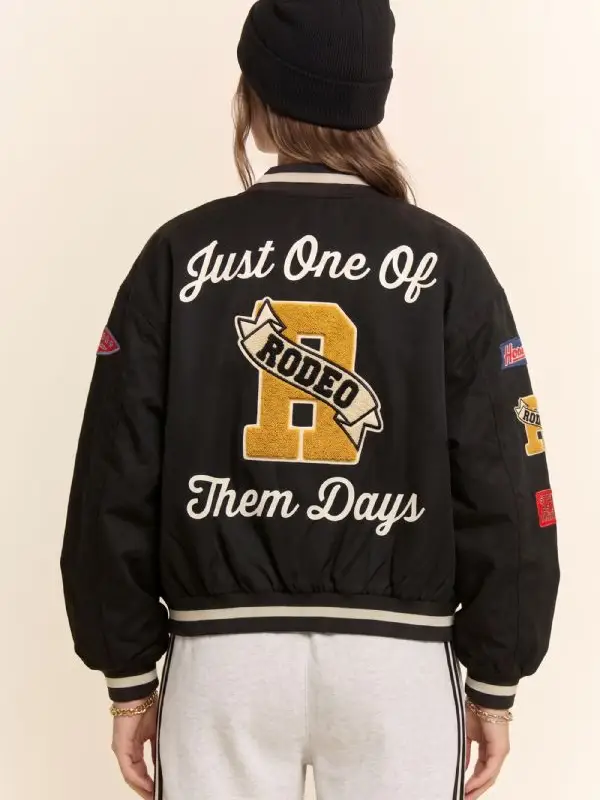 Western Varsity Patch Bomber Jacket - BLACK