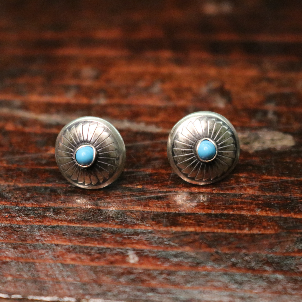 CONCHO ROUND TURQUOISE STUD EARRINGS STYLE - 006