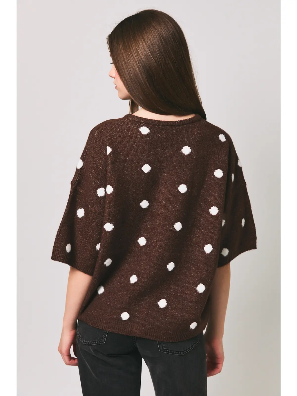 Crew Neck Knit Cardigan - BROWN