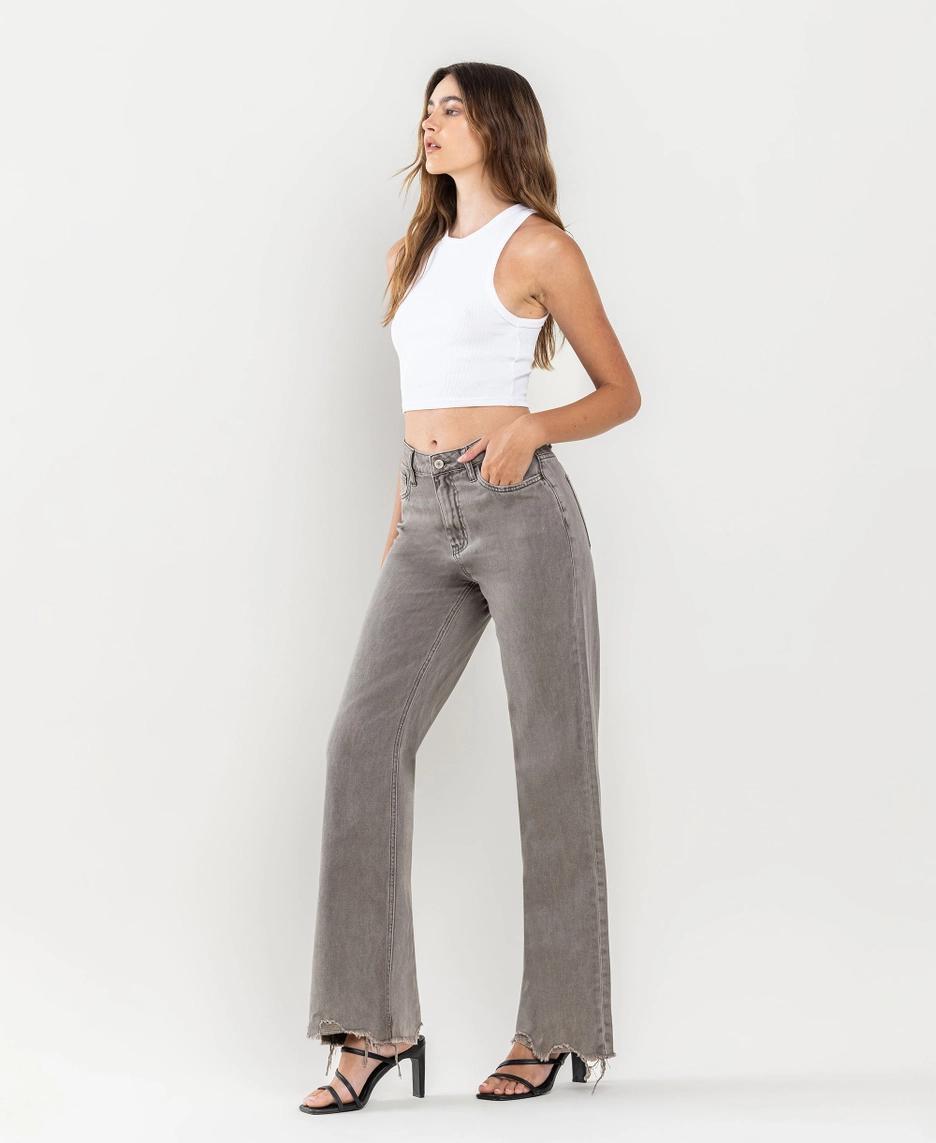 90's Vintage Super High Rise Hem Detail Flare Jeans - Smokey Olive