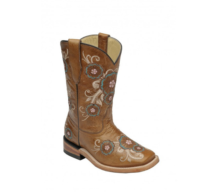KS ANT. SADDLE MULTICOLOR FLOWER  SQ. TOE G1174