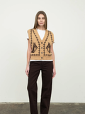 Jacquard Horse V-Neck Sleeveless Knit Vest