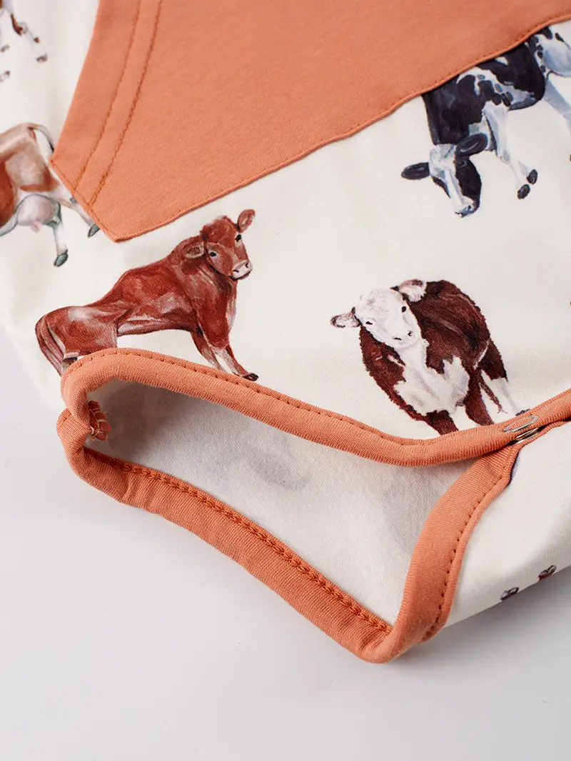CATTLE PRINT HOODED BOY ROMPER
