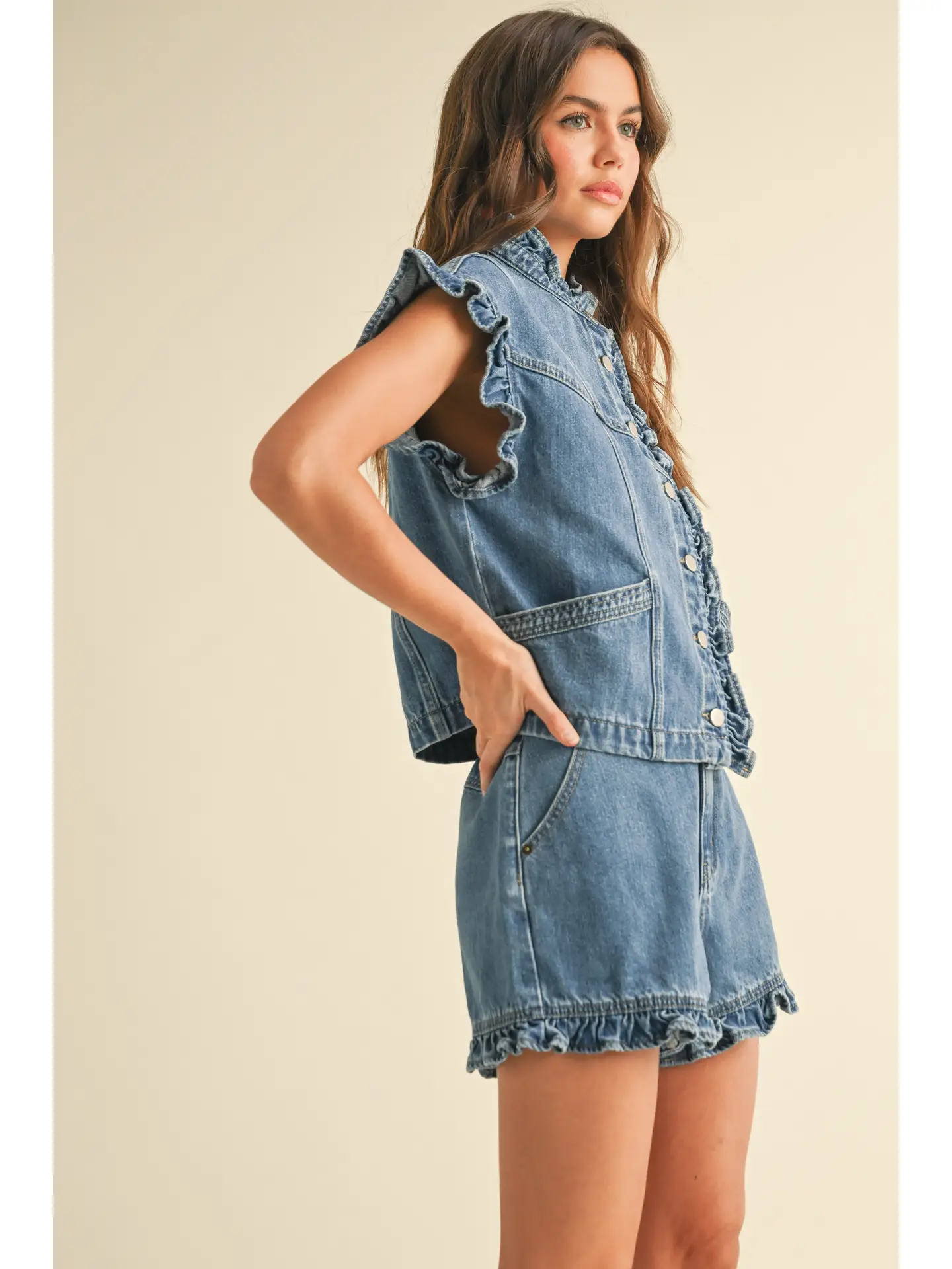 Ruffled Bottom Denim Shorts