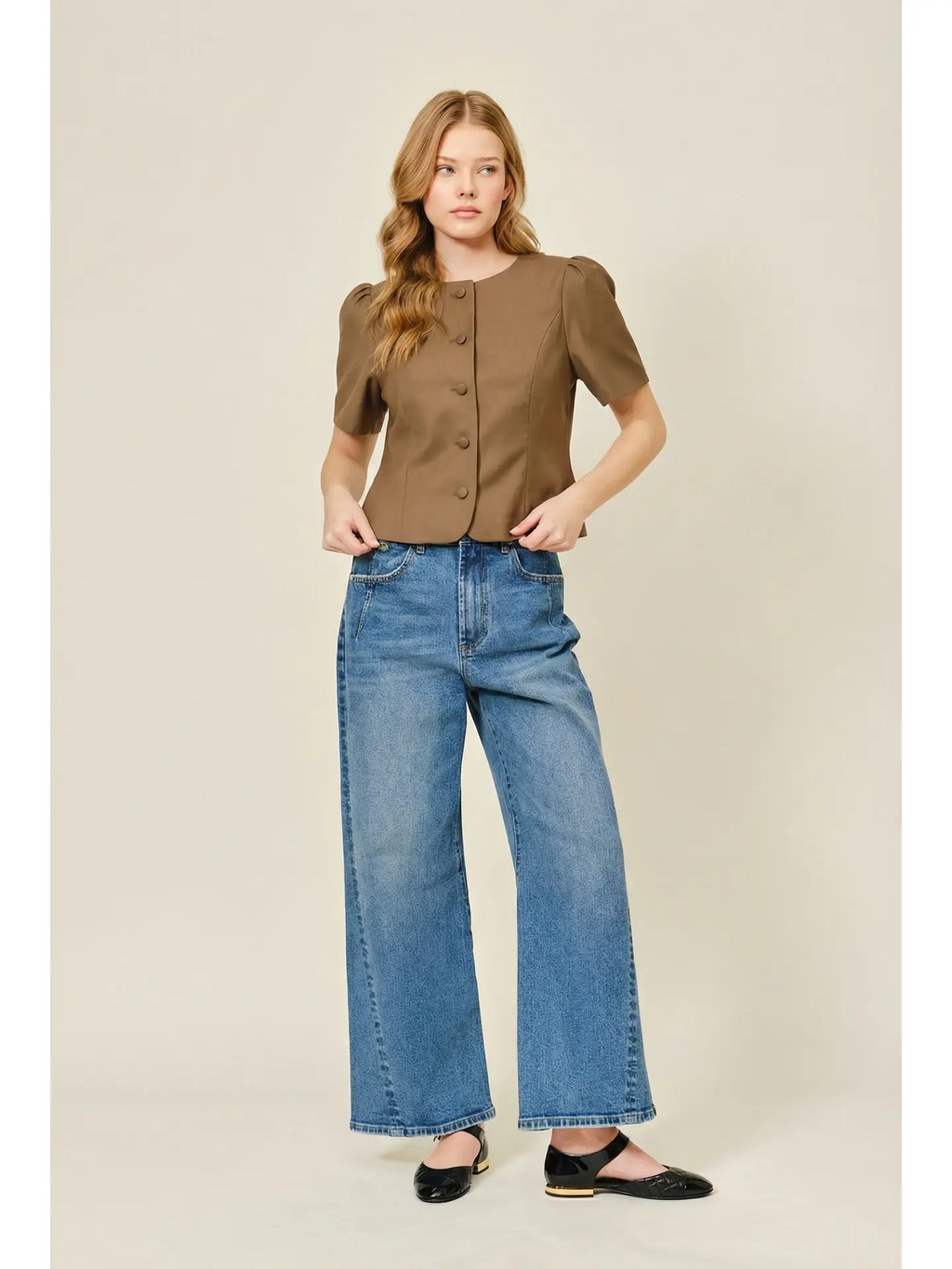 Femme Classic Button Down Blouse - BROWN