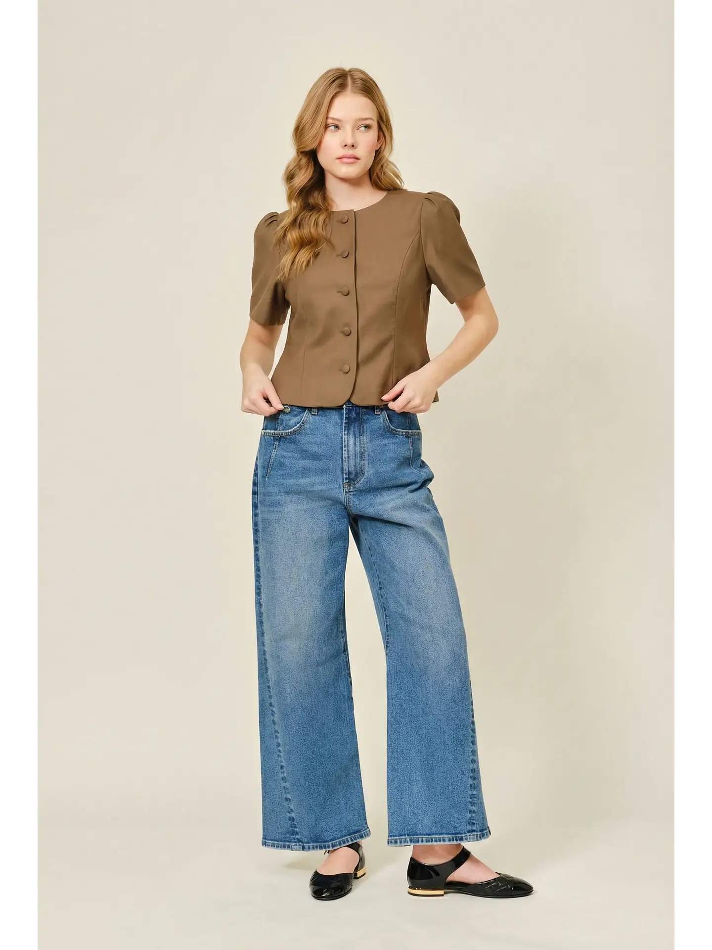 Femme Classic Button Down Blouse - BROWN