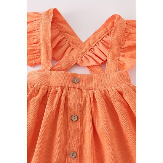 CORAL VELVET RUFFLE SUSPENDER DRESS