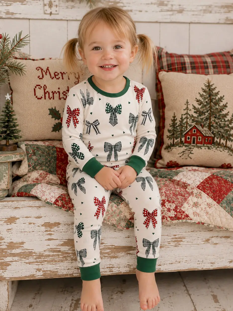 Long Sleeve 2-Piece Set, Country Christmas Bows