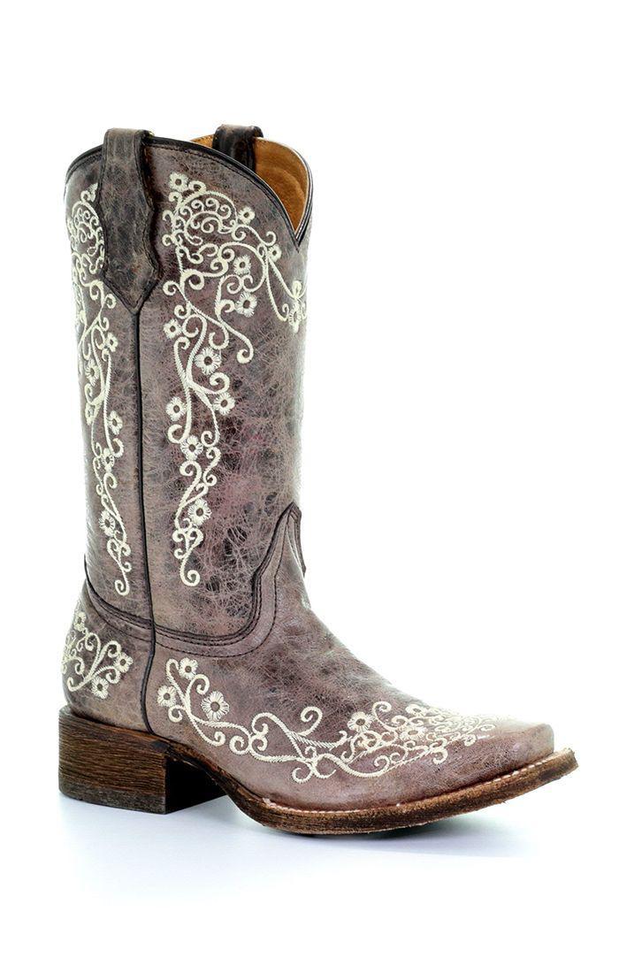 TN BROWN/ BONE EMBROIDERY SQ. TOE A2980