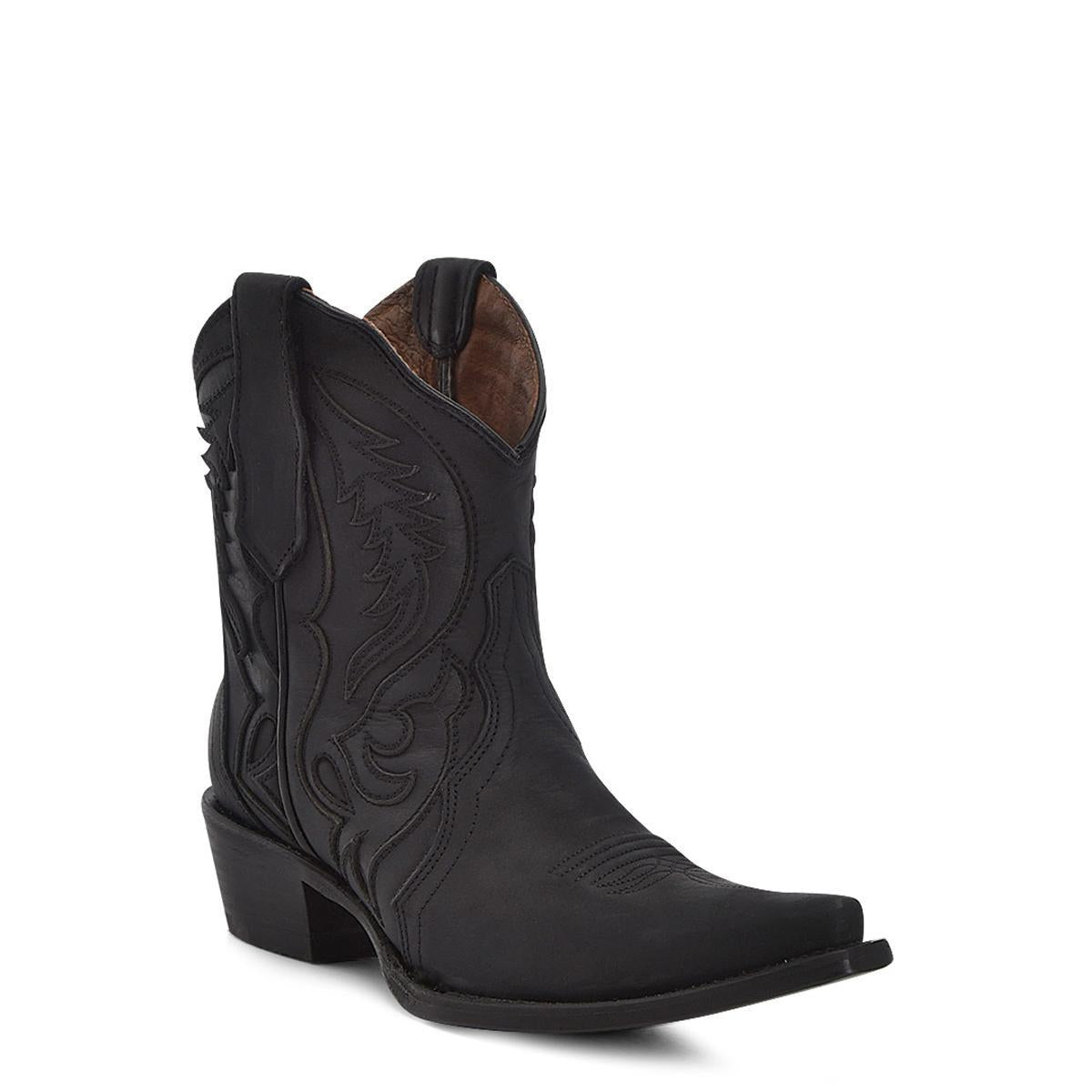 LD BLACK EMBROIDERY & INLAY ANKLE BOOT L6090