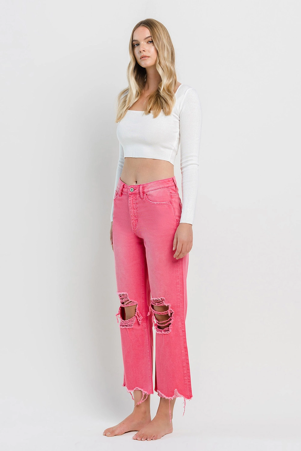 SUPER HIGH RISE CROP WIDE LEG | HOT PINK