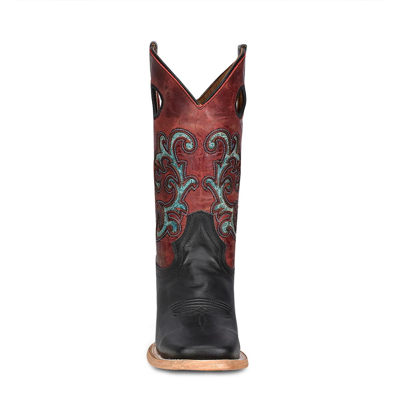 LD BLACK/RED INLAY & EMBROIDERY WIDE SQ. TOE L5909