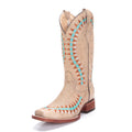 LD SAND/TURQUOISE  EMBROIDERY SQ. TOE L5422