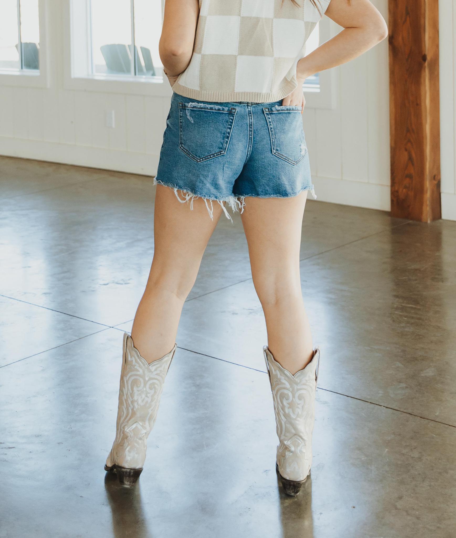 High Rise Distressed Hem A-Line Shorts | Swan River