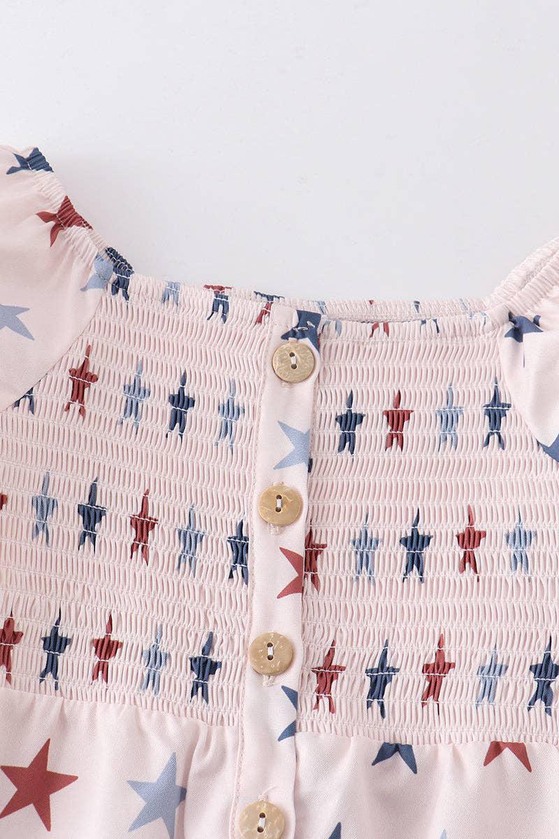 STAR PRINT SMOCKED GIRL JUMPSUIT