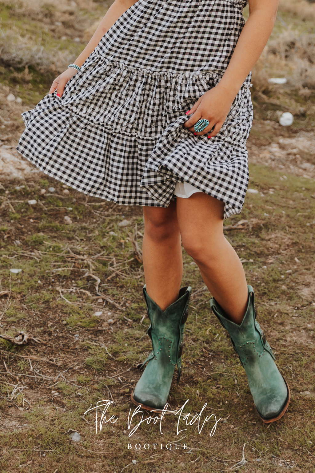 GINGHAM SMOCK DRESS EMBROIDERY - BLACK/WHITE