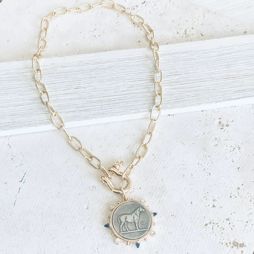 Horse Coin Shackle Necklace  Equestrian Derby  Jewelry